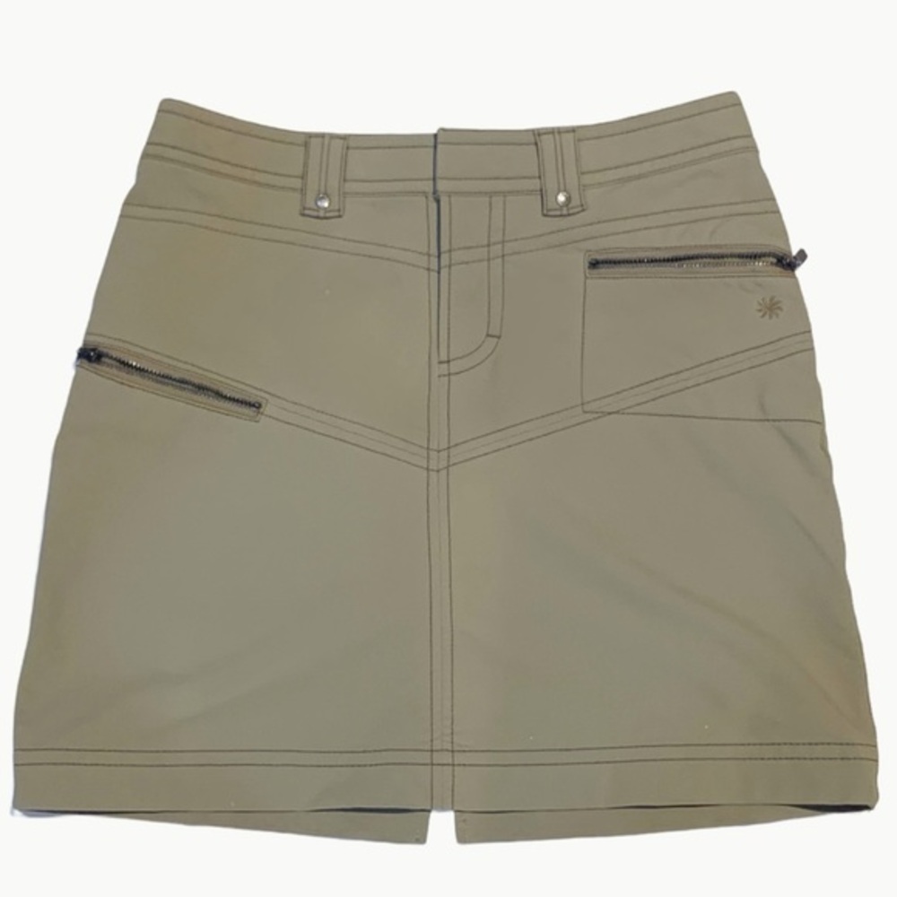 Athleta Tan Olive Green Zipper Pocket Athletic Cargo Skirt Sz 6